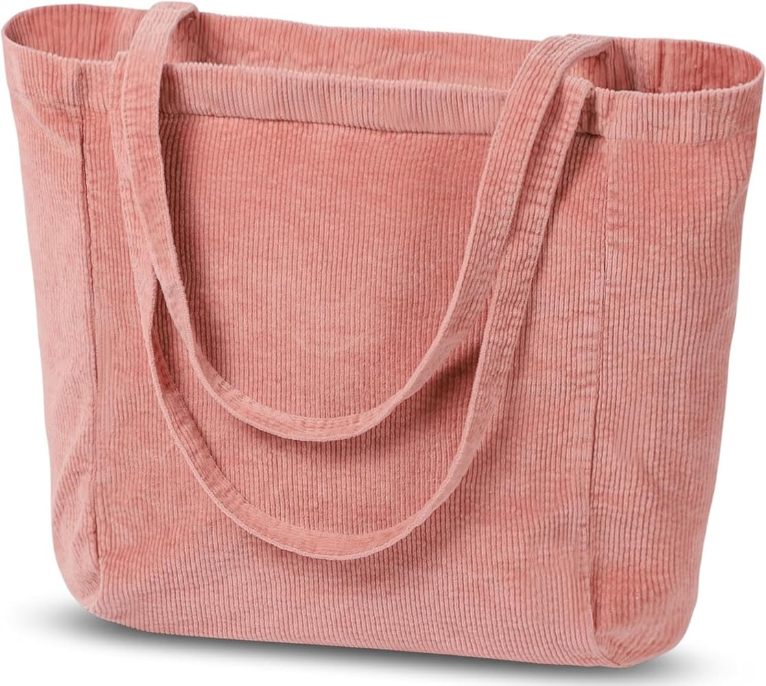 WantGor Large Corduroy Tote Bag, Women Shoulder Handbags Casual Travel Hobo Bag Zipper Shopping W... | Amazon (US)