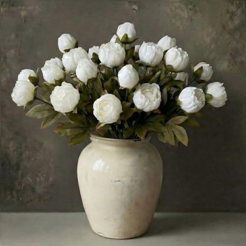 Norme 6 Packs Faux Peony Flowers for Vase 30 inch Vintage White Faux Silk Peony Artificial Flowers Bouquet Stems Fake Peonies Branches Bouquet Bulk for Vase DIY Easter Party Wedding Centerpieces | Amazon (US)