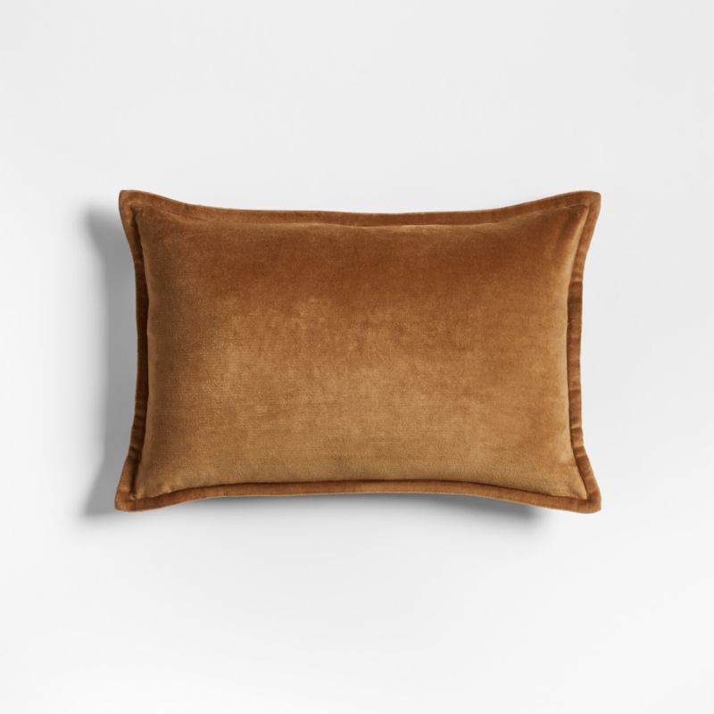 Organic Washed Cotton Velvet 18"x12" Cognac Brown Throw Pillow Cover + Reviews | Crate & Barrel | Crate & Barrel