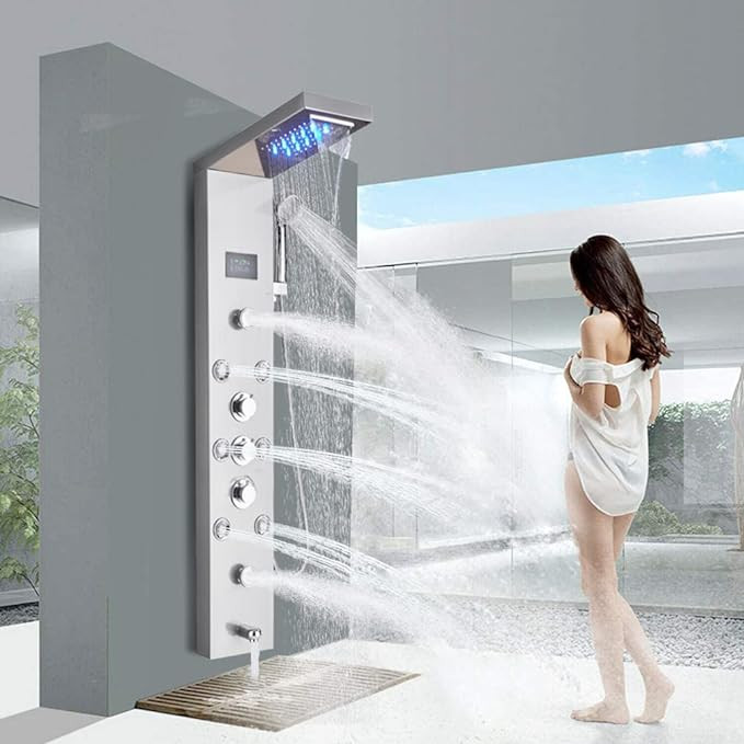 FUZ Contemporary Shower Panel Tower System Stainless Steel 6-Function Faucet LED Rainfall Waterfa... | Amazon (US)