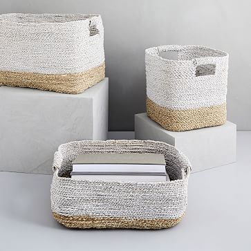 Two-Tone Woven Baskets - Natural/White | West Elm (US)