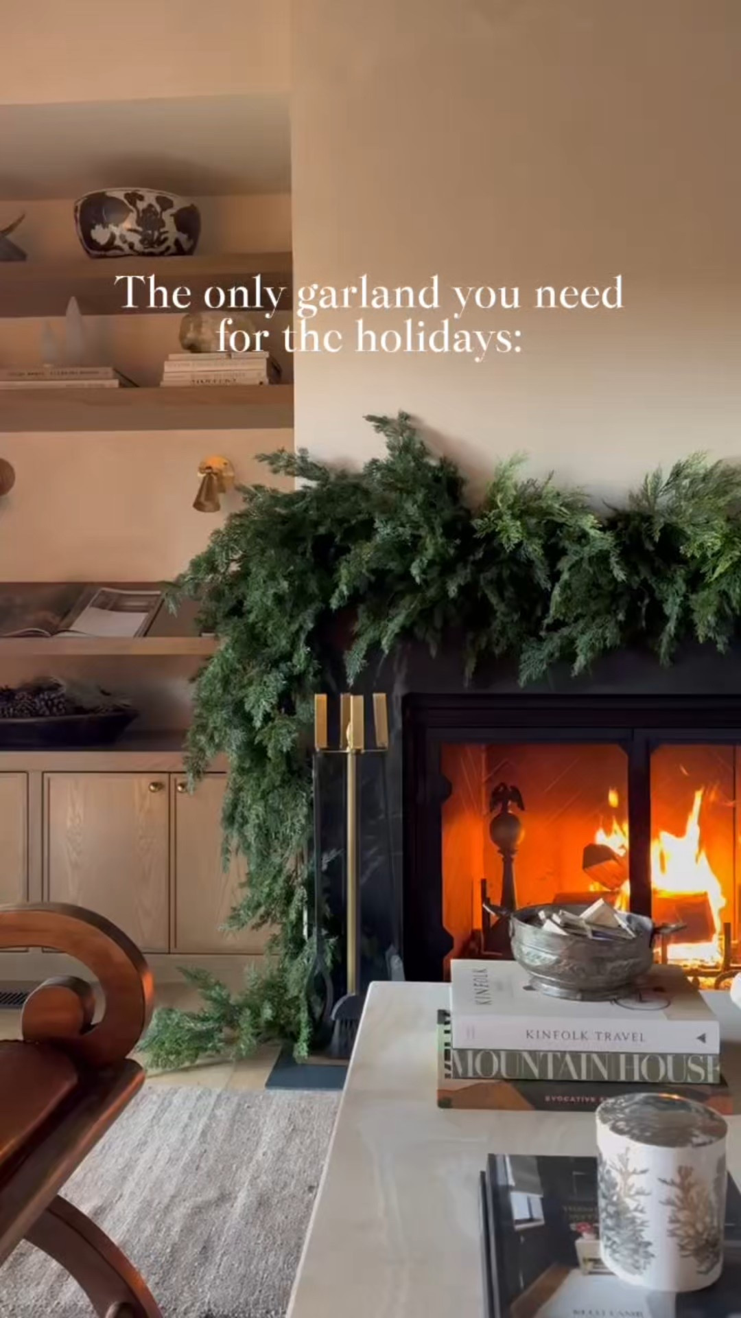 Materials Needed:
- faux garland! I used 4 to get this full of a look!
- command hooks
- binder clips
- optional: a few additional sprigs + branches for added volume

1. Stick command hooks on whichever surface you would like to hang your garland from (I spaced mine about 12 inches apart)
2. Attach the binder clips to the stem of the garland
3. Use the hook of the binder clip to attach onto the hook of the command strips
4. Fluff your garland to hide any visible hooks
5. Add a couple of branches into the mix if you are wanting an extra luxe and full look. Don't forget to fluff!

#LTKHoliday #LTKSeasonal #LTKHome