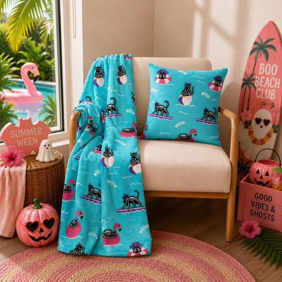 Summer Ween Oversize Super Soft Plush Throw Blankets, Patio Pool Halloween Throws, SKELETON CATS | Walmart (US)