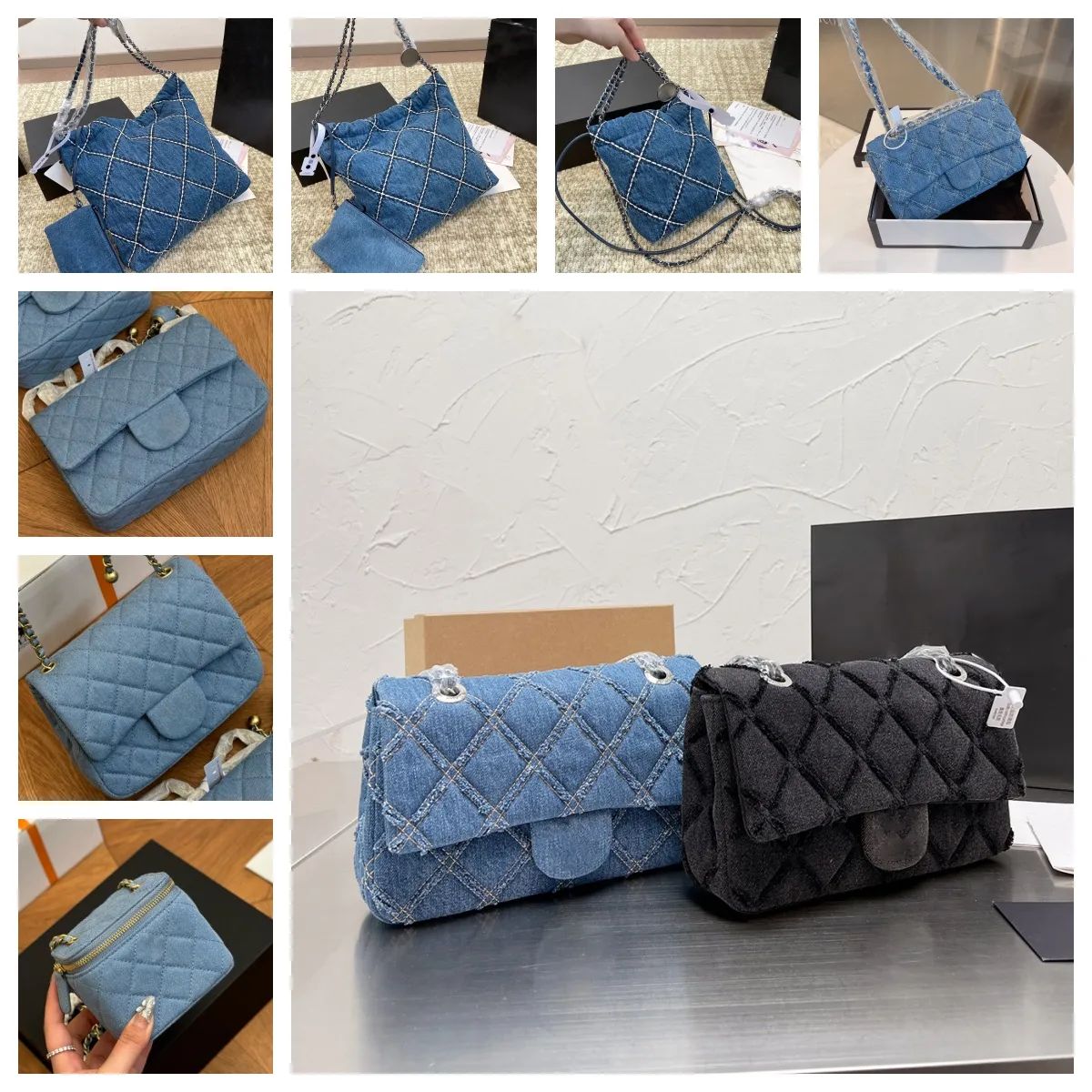 designer bag Flap Bag Vintage denim bag Handbag Dark Blue Denim Silver Chain Hardware Shoulder St... | DHGate