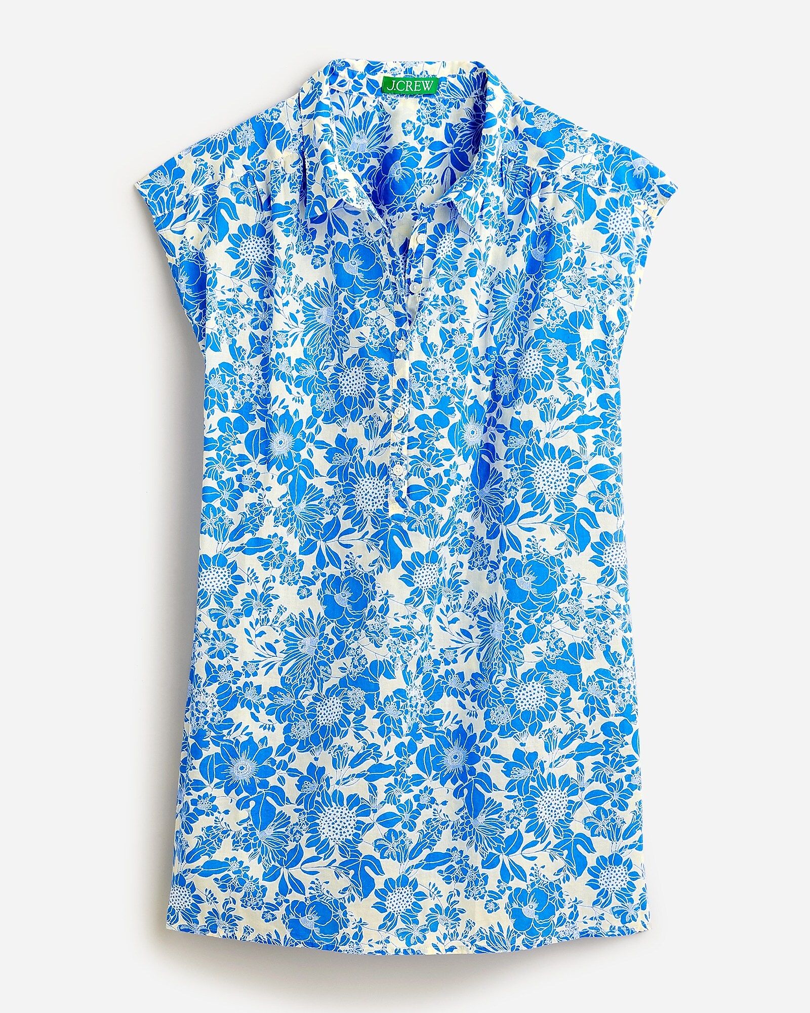 Cap-sleeve cotton voile tunic cover-up in blue floral | J.Crew US