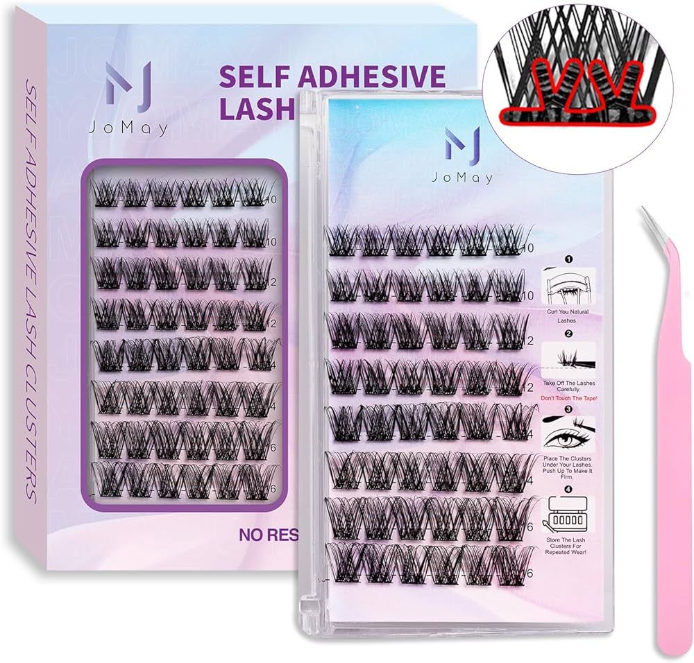 JoMay Self Adhesive Eyelashes Lash Clusters 48 PCS Self Adhesive Lashes D Curl Glueless Lashes 10... | Amazon (US)