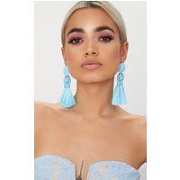Baby Blue Acyrlic Bead Tassel Earrings | PrettyLittleThing UK