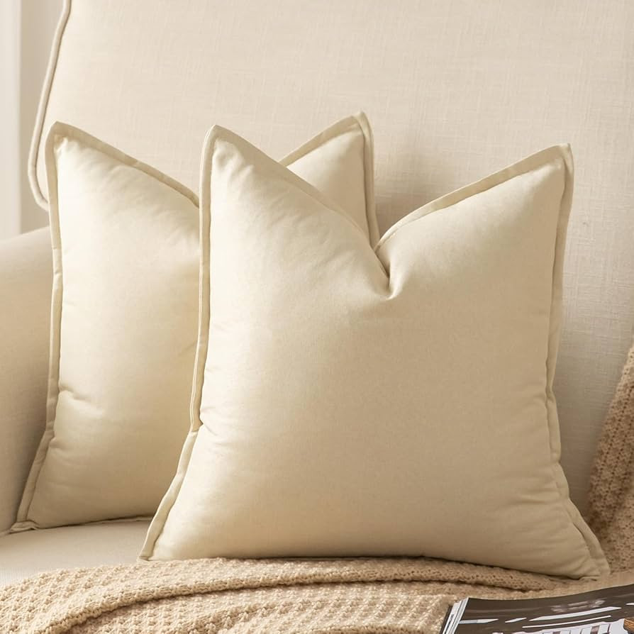 Yaertun Pack of 2 Decorative Linen Soild Throw Pillow Covers Farmhouse Neutral Cushion Covers Pil... | Amazon (US)