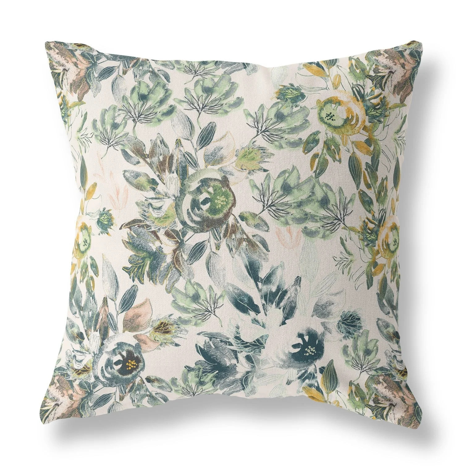 20" X 20" White And Green Broadcloth Floral Throw Pillow | Walmart (US)
