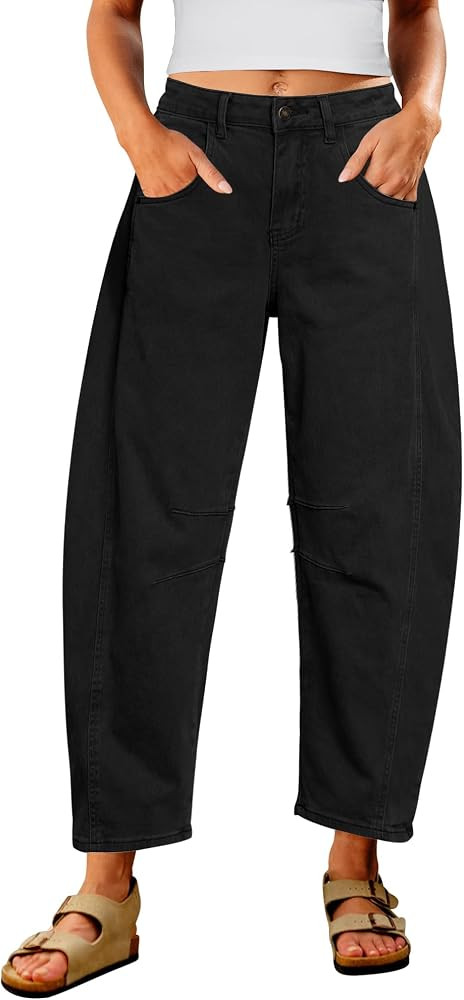 Utyful Barrel Jeans Women Cropped Baggy Trendy High Waisted Distressed Loose Stretch Denim Trouse... | Amazon (US)