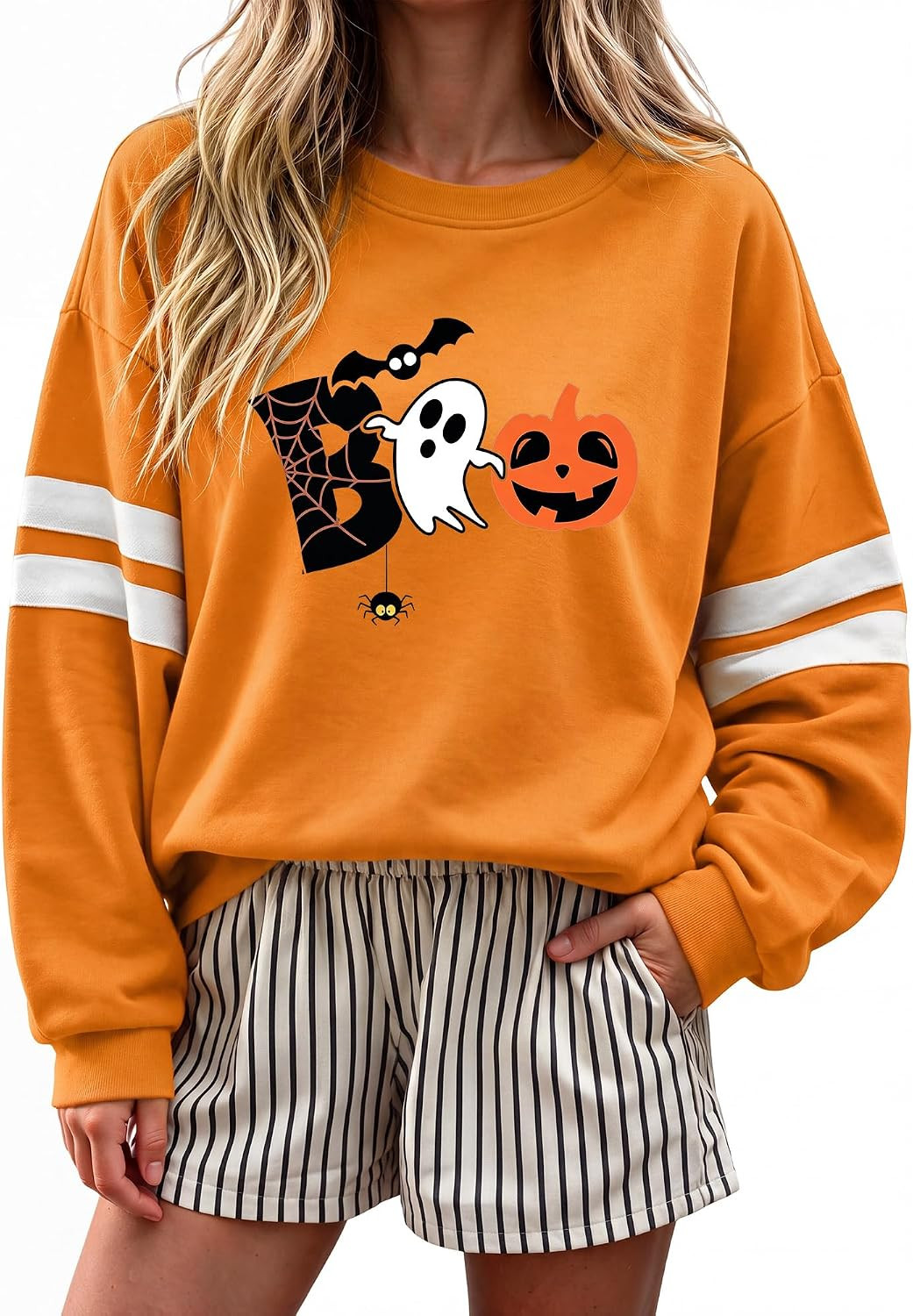 Women's Varsity Striped Oversized Sweatshirt Crewneck Fall Pullover Tops | Amazon (US)