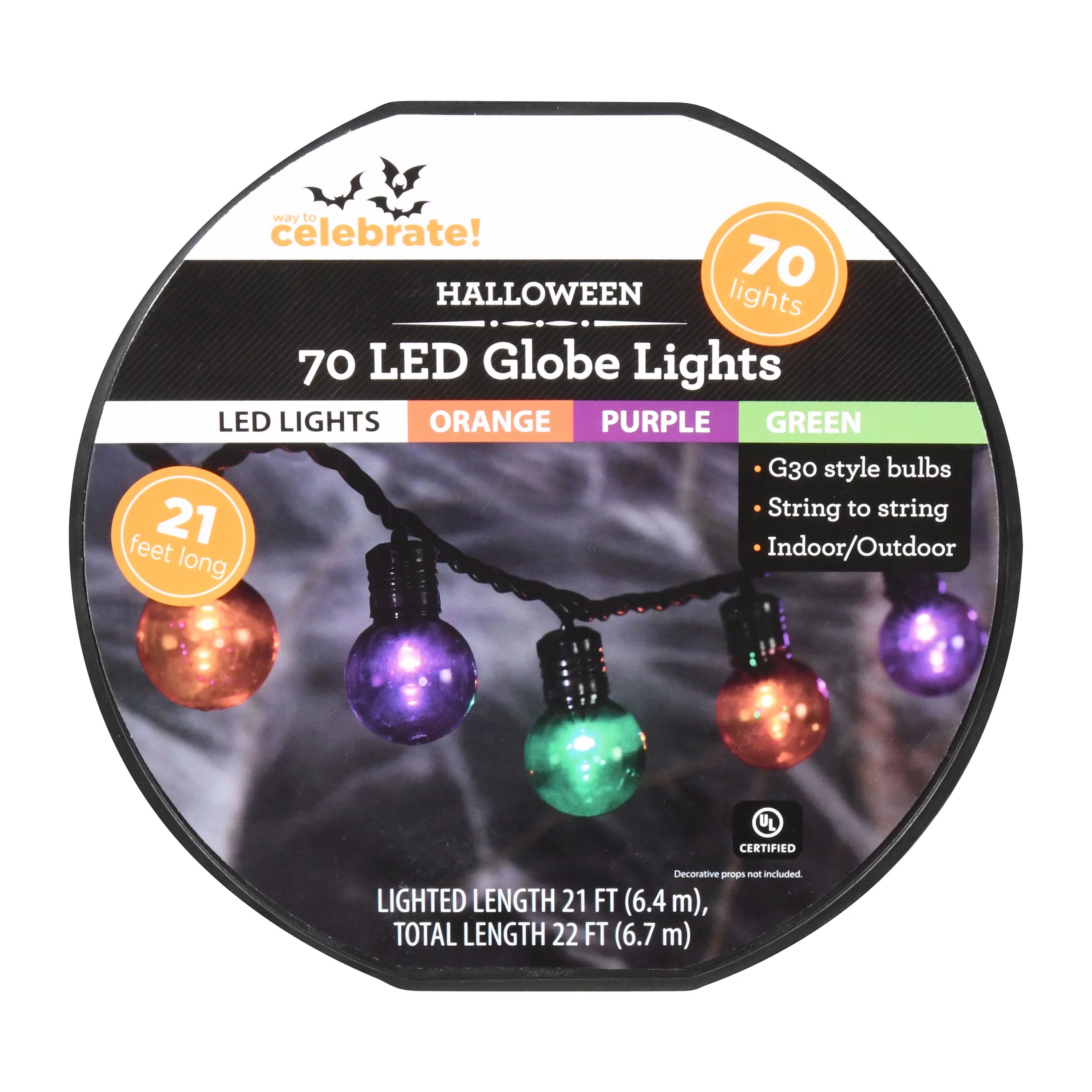 Way to Celebrate Halloween 70-Count Indoor Outdoor Multi-Color LED G30 Globe Lights, with AC Adap... | Walmart (US)