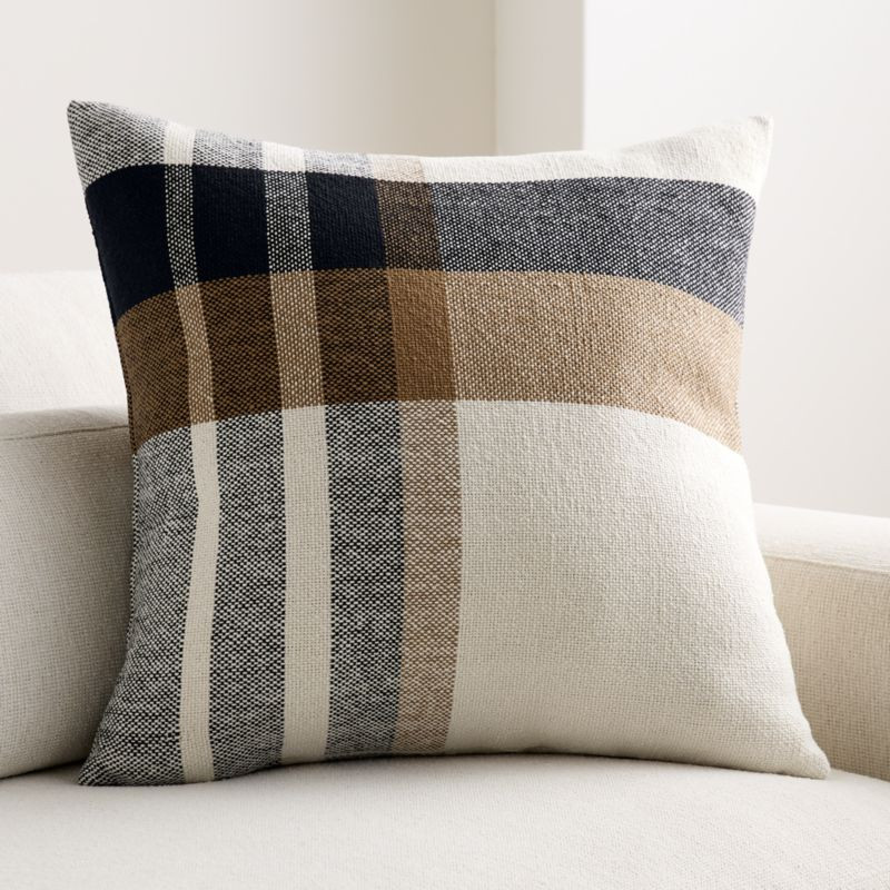 Holiday Plaid Organic Cotton 23"x23" Camel Tan Throw Pillow Cover | Crate & Barrel
