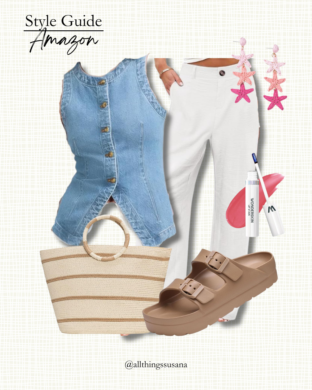 Oh how I love the pop of pink. I own and love these white linen pants. I have them in large. I also own and love this denim vest. The pair is the perfect look for summer and transition into early Fall.  

 