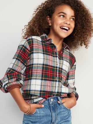 Cozy Long-Sleeve Button-Front Plaid Shirt for Girls | Old Navy (US)