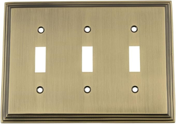 Nostalgic Warehouse 719736 Deco Switch Plate with Triple Toggle, Antique Brass | Amazon (US)