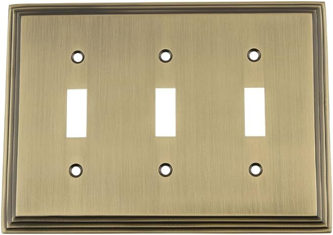 Nostalgic Warehouse 719736 Deco Switch Plate with Triple Toggle, Antique Brass | Amazon (US)