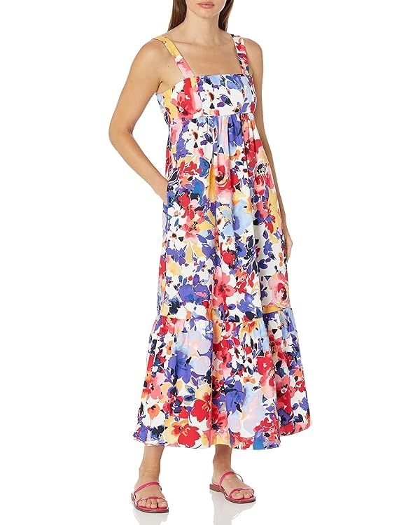London Times Women's Cotton Smocked Back Babydoll Tiered Maxi Dress | Amazon (US)