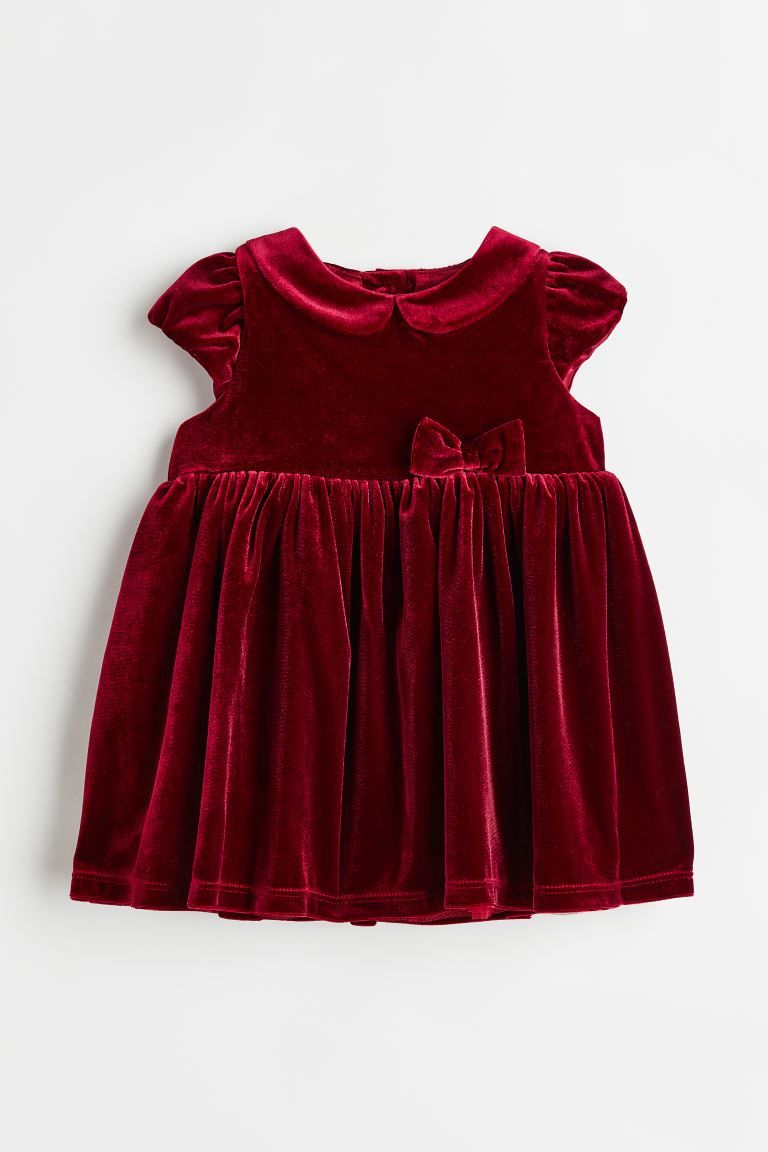 Puff-sleeved Velour Dress - Dark red - Kids | H&M US | H&M (US + CA)