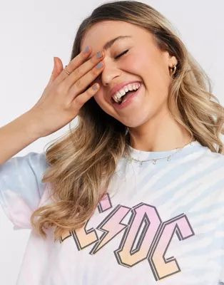 Daisy Street relaxed t-shirt with acdc graphic in tie dye | ASOS (Global)