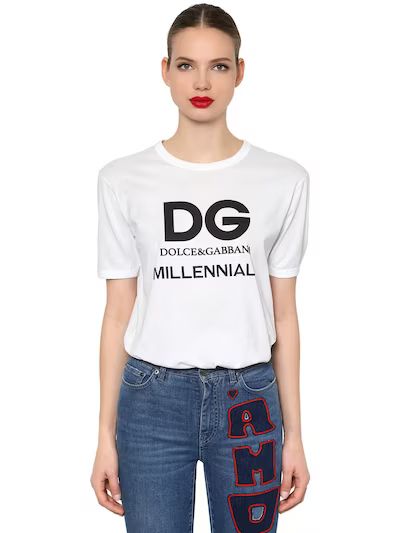 DOLCE & GABBANA, T-shirt aus baumwolljersey mit logodruck, Weiß, Luisaviaroma | Luisaviaroma