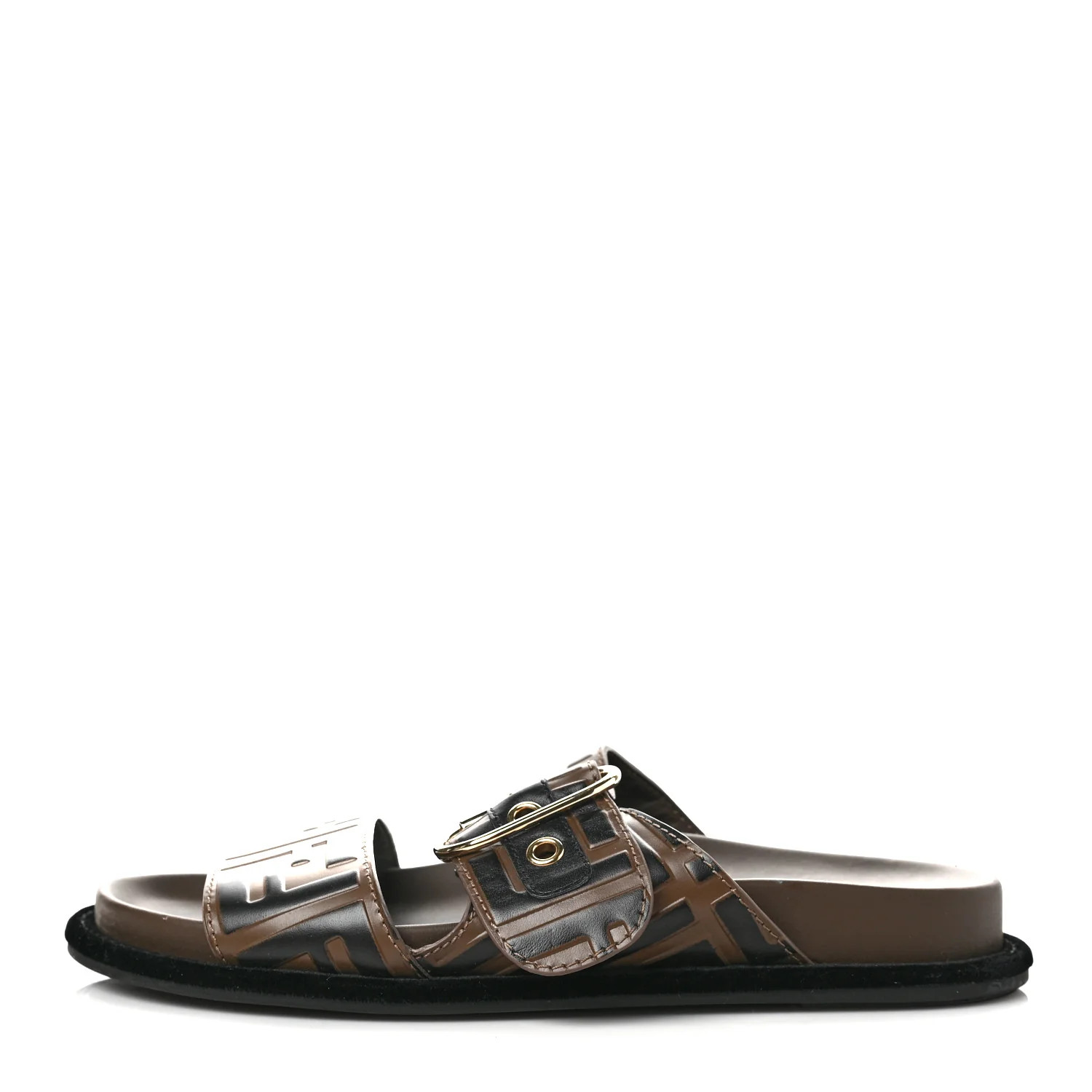FENDI Calfskin FF Embossed Slide Sandals 35 Maya Black | FASHIONPHILE (US)