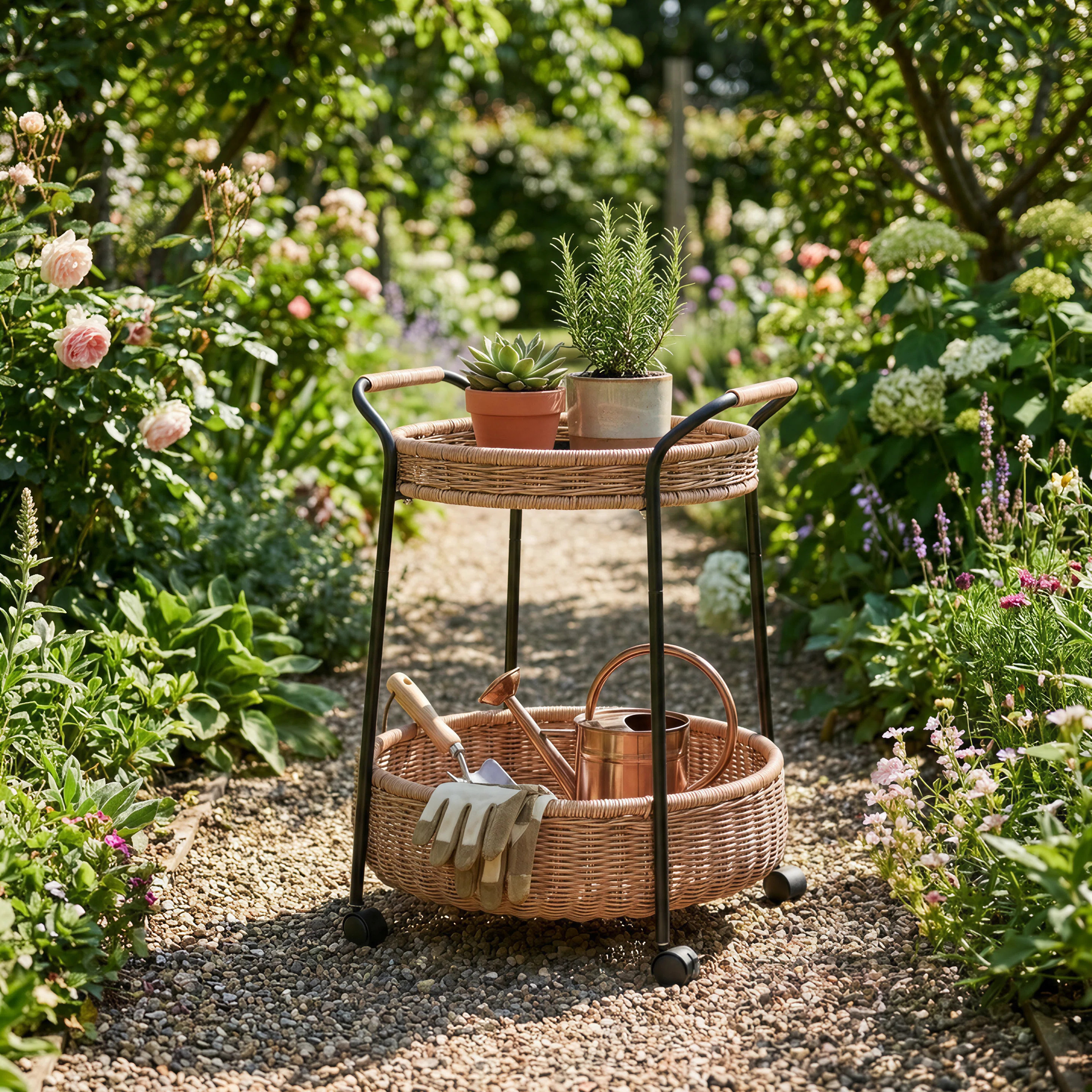 The 22" Natural Bar Cart With Protective Rattan Tray & Lockable Casters | Wayfair North America