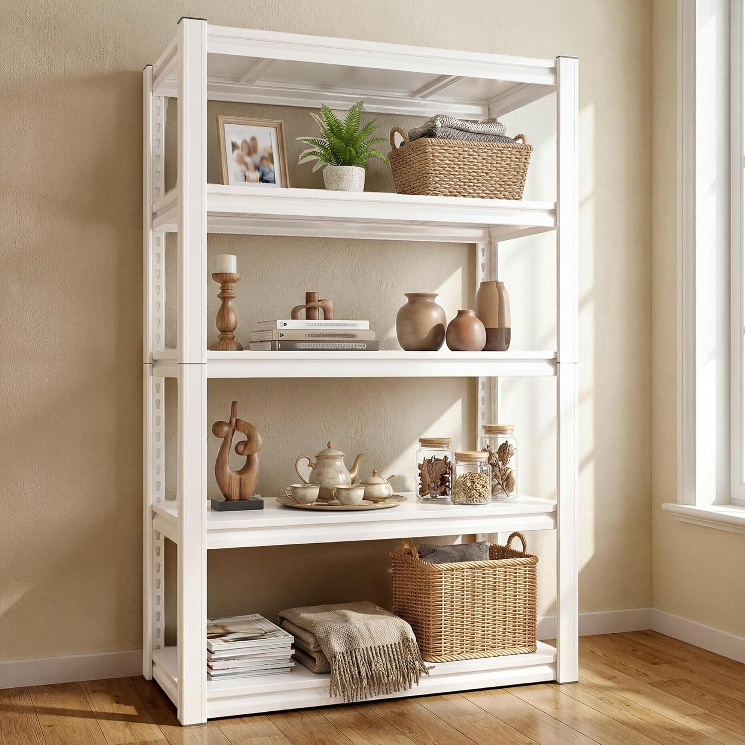 Raybee Garage Shelving, 72" H Storage Shelves, 2000LBS Metal Shelving Heavy Duty, White Shelves M... | Amazon (US)