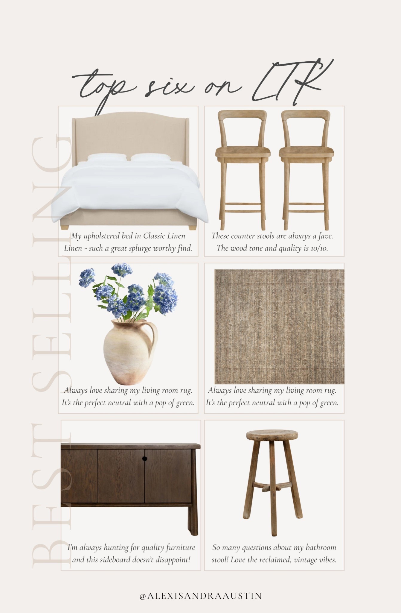 This week’s top six best sellers on LTK! From bedroom staples to more recent finds, sharing all of the most loved items through my home this week.

Home finds, neutral home inspo, best sellers, furniture favorites, neutral wood tones, neutral area rug, upholstered bed frame, linen detail, sideboard favorites, faux florals, spring refresh, artisan vase, counter stool, accent stool, Wayfair, found it on Amazon, Amber Lewis, Four Hands, Pottery Barn style, shop the look!

#LTKHome #LTKSeasonal