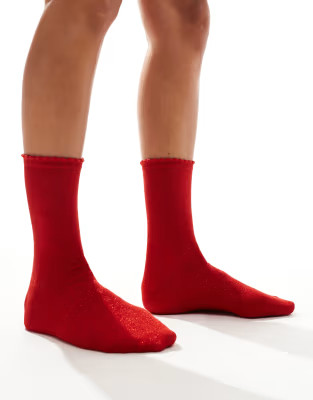 Pieces - Chaussettes pailletées - Rouge | ASOS (Global)