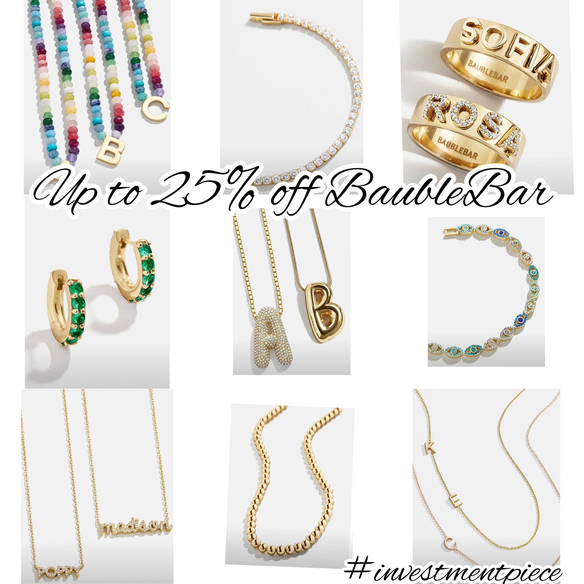 From custom to fine jewelry, get up to 25% off sitewide @baublebar - I’m looking for a bit of personal and a lot of bling! #investmentpiece 

#LTKSeasonal #LTKStyleTip #LTKSaleAlert