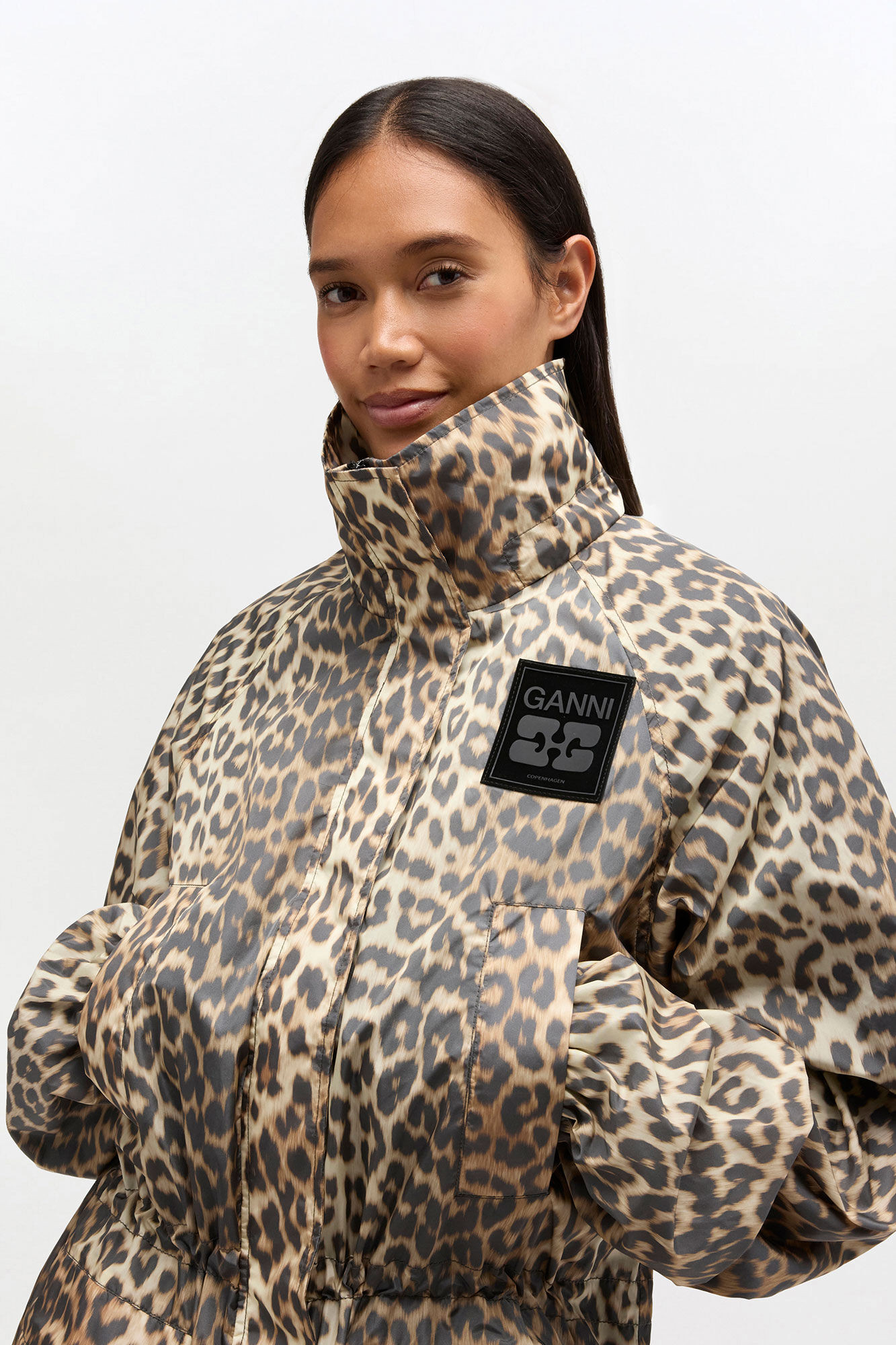 Leopard Nylon Parka Coat | Ganni