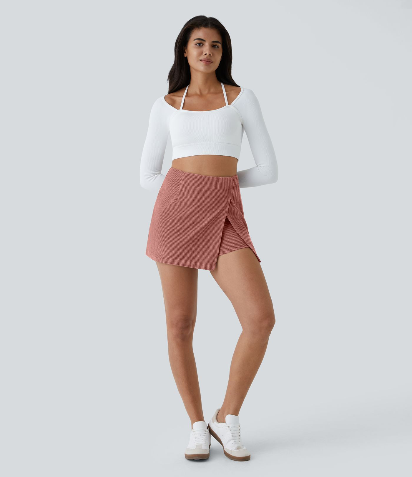 Women’s High Waisted Back Zipper Hem 2-in-1 Corduroy Casual Skirt - Halara | HALARA