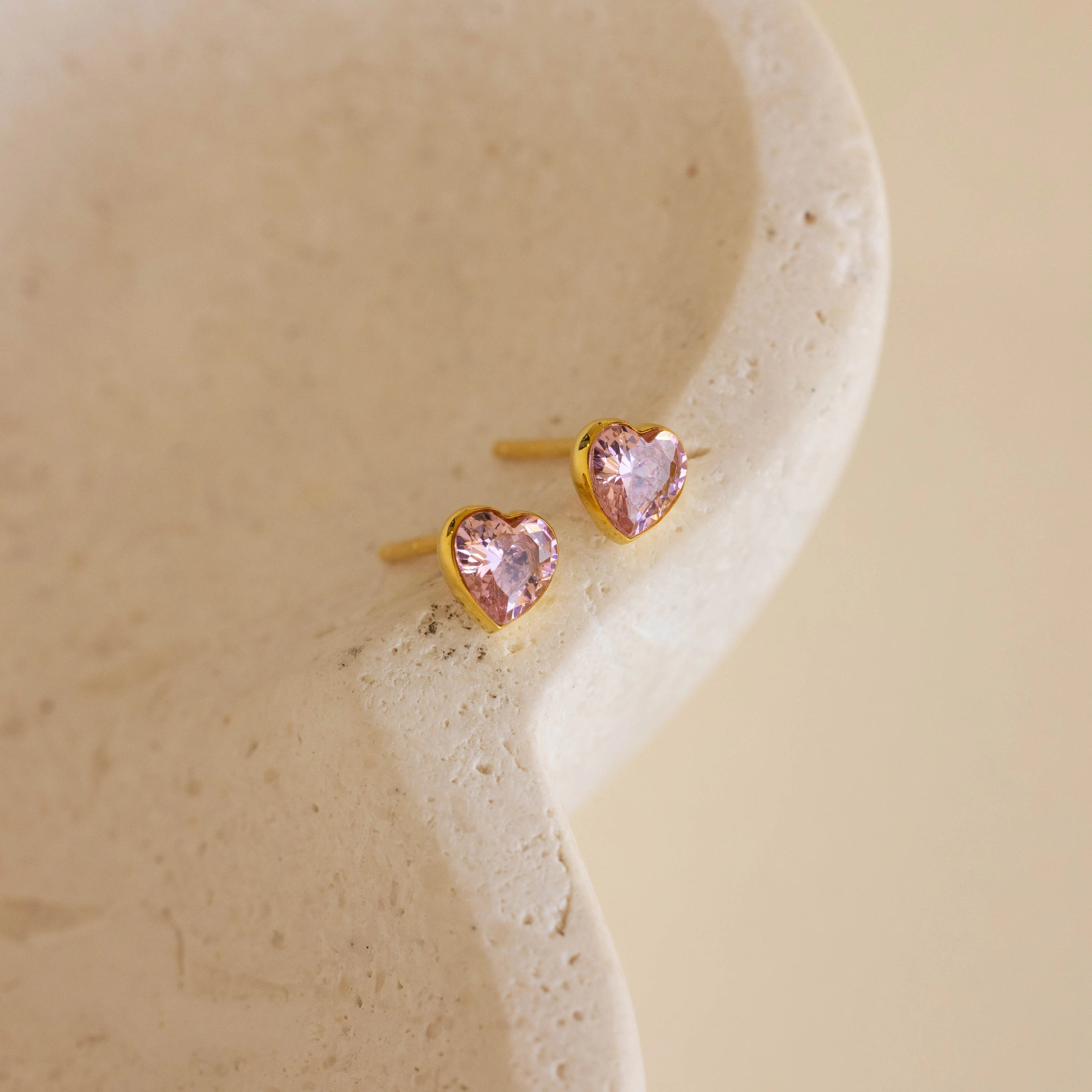 Bezel Heart Birthstone Studs | Caitlyn Minimalist