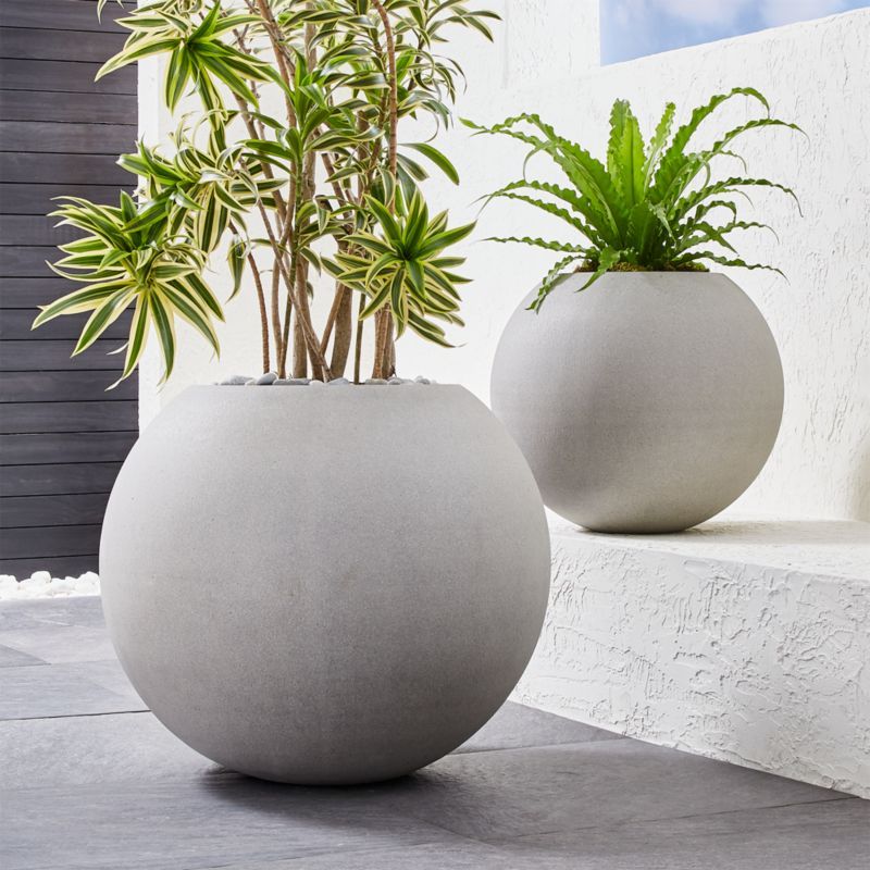 Sphere Light Gray Planters | Crate and Barrel | Crate & Barrel
