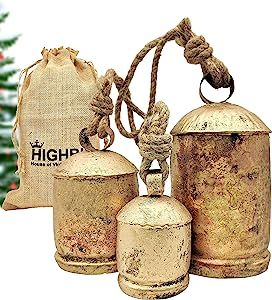 HIGHBIX Set of 3 Giant Harmony Cow Bells Huge Vintage Handmade Rustic Lucky Christmas Hanging XL ... | Amazon (US)