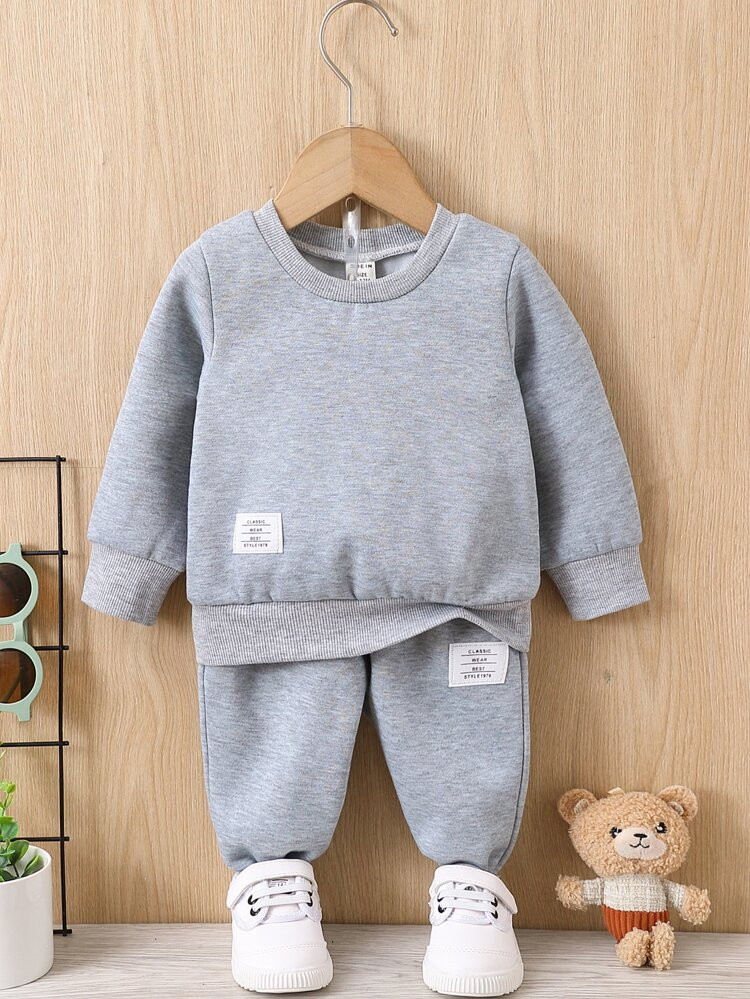 Baby Letter Patched Sweatshirt & Sweatpants | SHEIN
