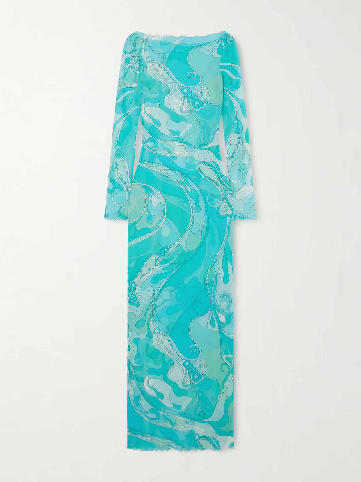 PUCCI - Ruffled Printed Tulle Maxi Dress - Blue | NET-A-PORTER (US)