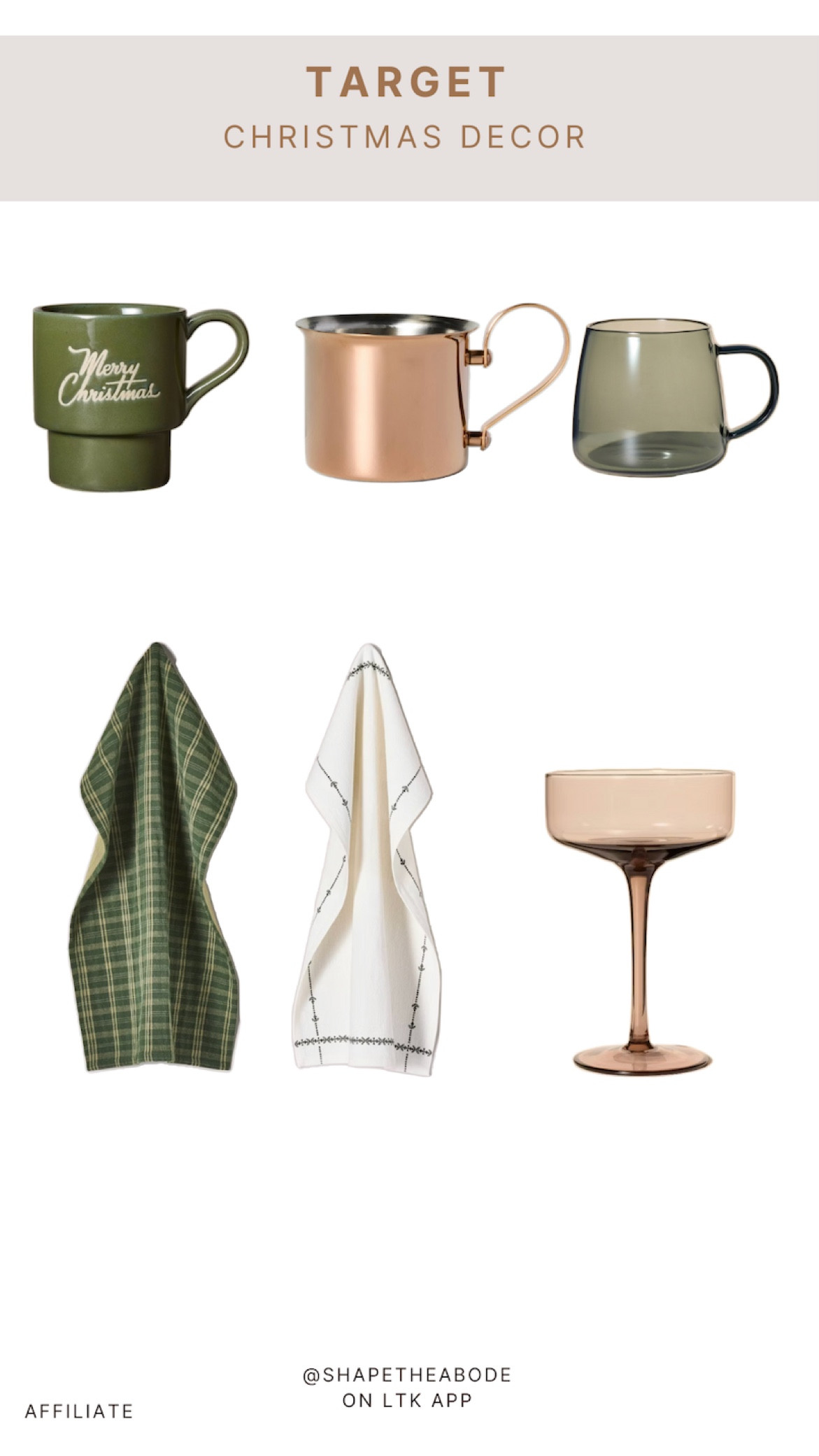 Target Christmas holiday kitchen 

Christmas mug 
Christmas Kitchen towels
Neutral coupe glasses 

#LTKHome #LTKHoliday #LTKSeasonal