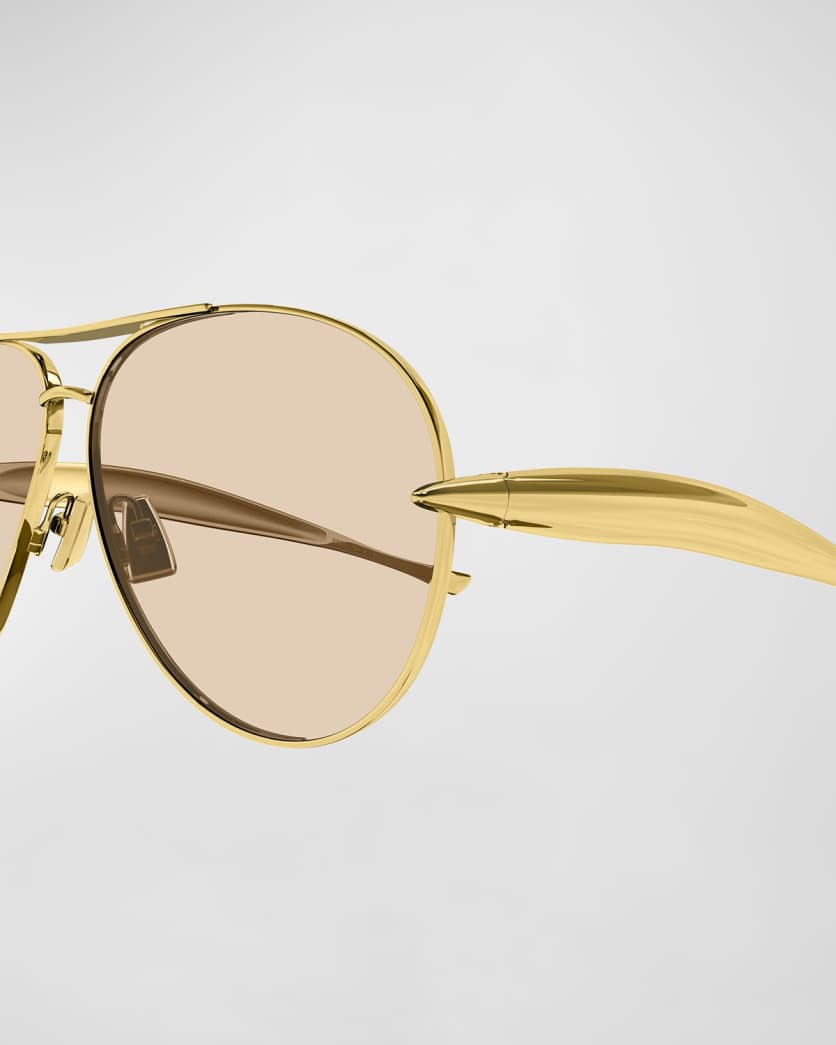 Bottega Veneta Curved Metal Aviator Sunglasses | Neiman Marcus
