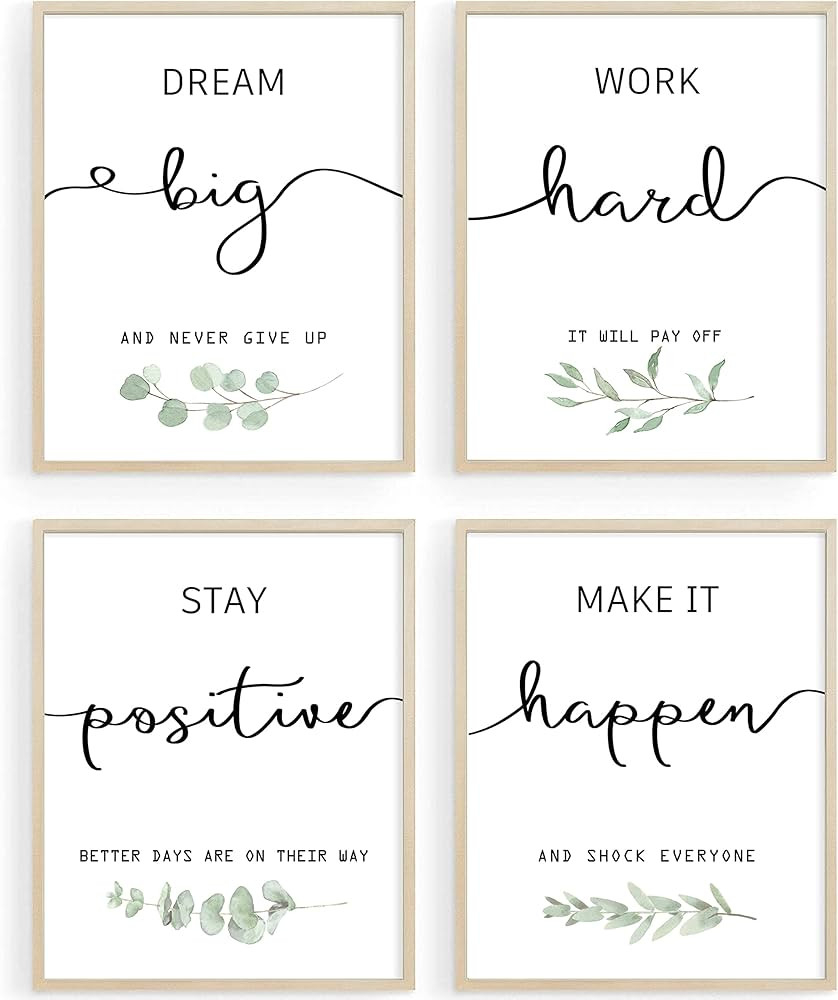 Amazon.com: Howwii Inspirational Wall Art Office Decor, Motivational UNFRAMED Wall Art Prints for... | Amazon (US)