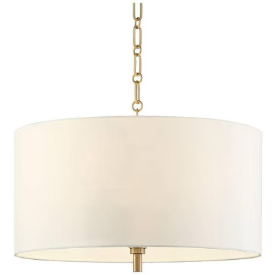 Barnes and Ivy Warm Gold Drum Pendant Chandelier 20" Wide Modern White Linen Shade Fixture Dining... | Target