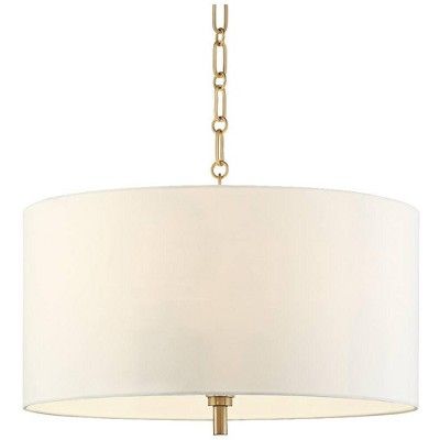 Barnes and Ivy Warm Gold Drum Pendant Chandelier 20" Wide Modern White Linen Shade Fixture Dining... | Target