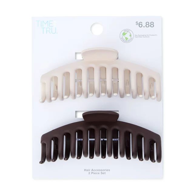 Time and Tru Women's Claw Hair Clips, 2-Pack Brown | Walmart (US)
