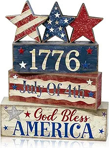 Amazon.com: 4th of July Table Decorations Patriotic Memorial Day Tiered Tray Decor Wooden Star Bl... | Amazon (US)