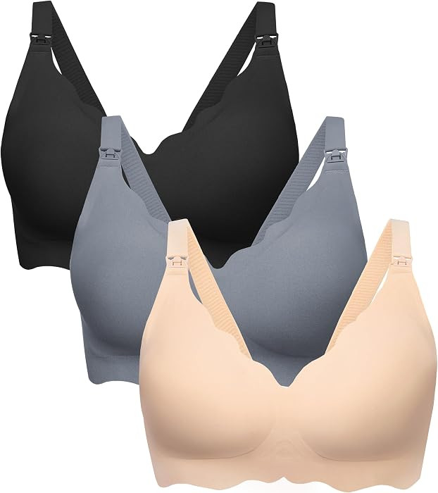 Angelhood Nursing Bras for Breastfeeding 3 Pack Seamless Maternity Bra | Amazon (US)