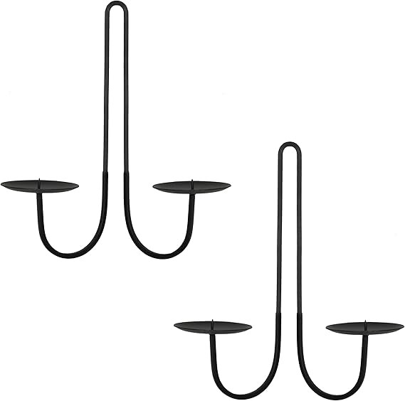 Double Armed Iron Candle Holders Metal Wall Candle Sconce Holder Set of 2 Black Modern Wall Candl... | Amazon (US)