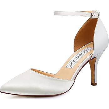 ELEGANTPARK Heels for Women Pointed Toe High Heel Pumps Satin Ankle Strap Wedding Bridal Evening ... | Amazon (US)