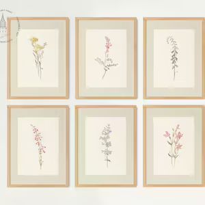 Vintage Botanical Prints Gallery Wall Set of 6, Floral Poster, Rustic Botanical Wall Art, Antique... | Etsy (US)