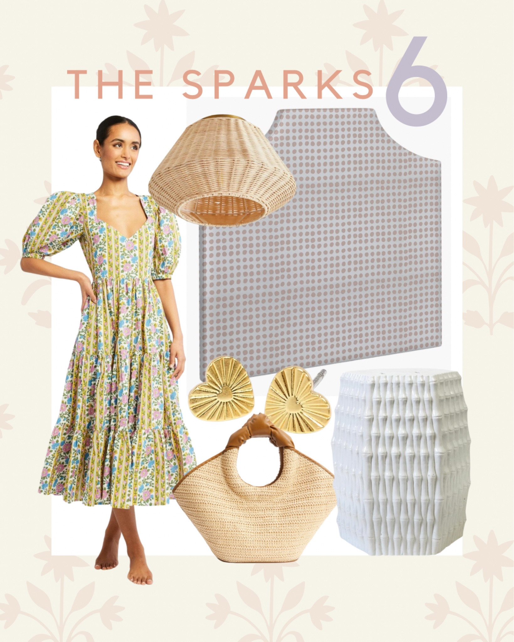 Upholstered headboard; puff sleeve dress; rattan flush mount; straw bag; heart earrings; garden stool; bamboo; custom headboard; grandmillennial style

#LTKFind #LTKGiftGuide #LTKhome